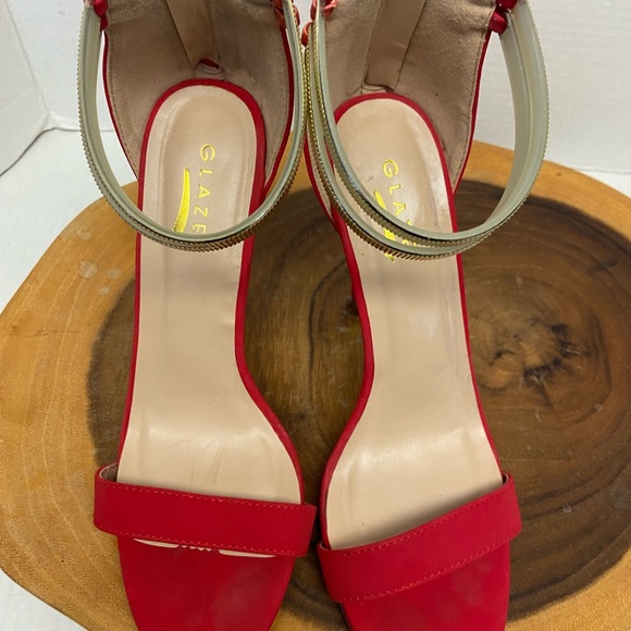 Glaze Ankle strap Red Stiletto Heels - Picture 4 of 12